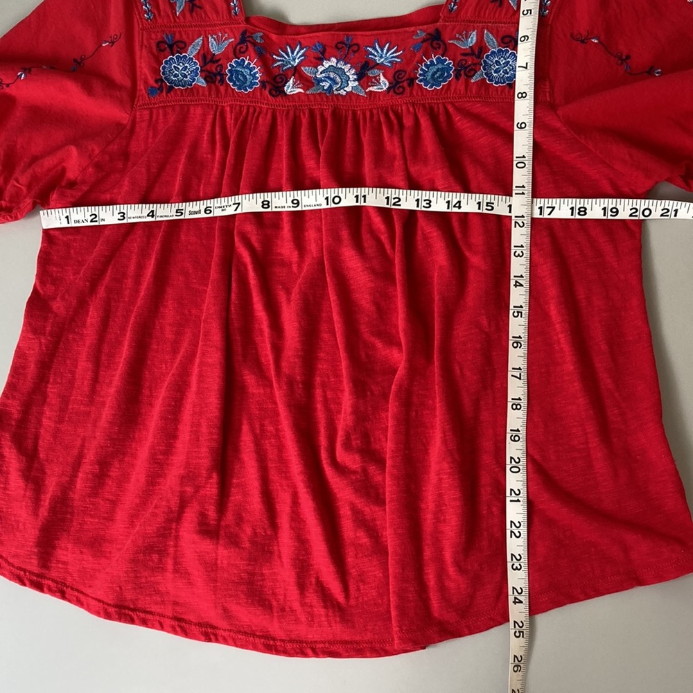 Time and Tru Red Boho Embroidered Linen BlendTop - Picture 8 of 10